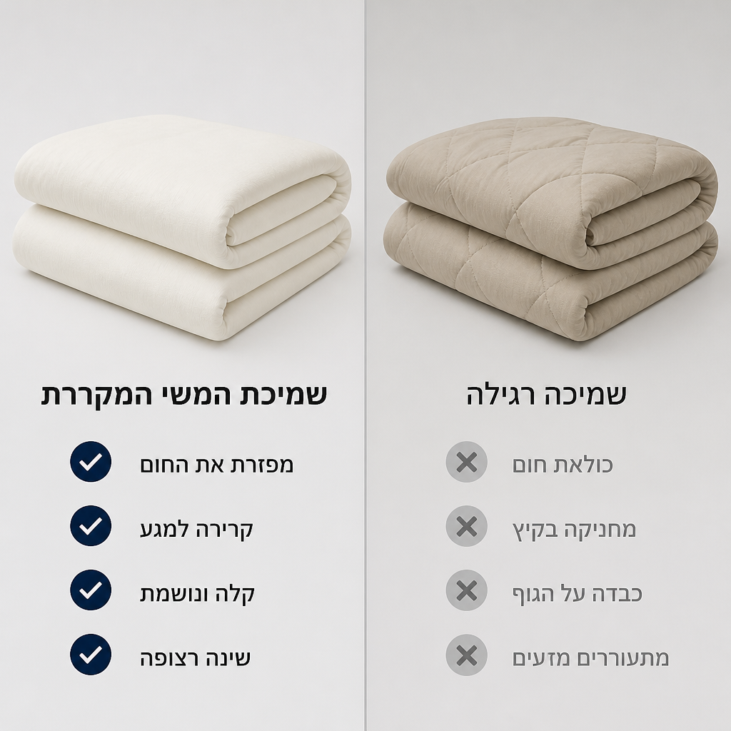 טבלת השוואה בין שמיכת קיץ רגילה לשמיכת הקירור